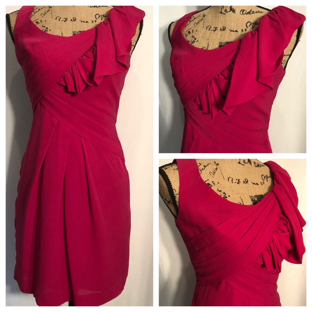 BCBGMaxAzria Silk Fuchsia Cocktail Dress LIKE NEW - Picture 3 of 7